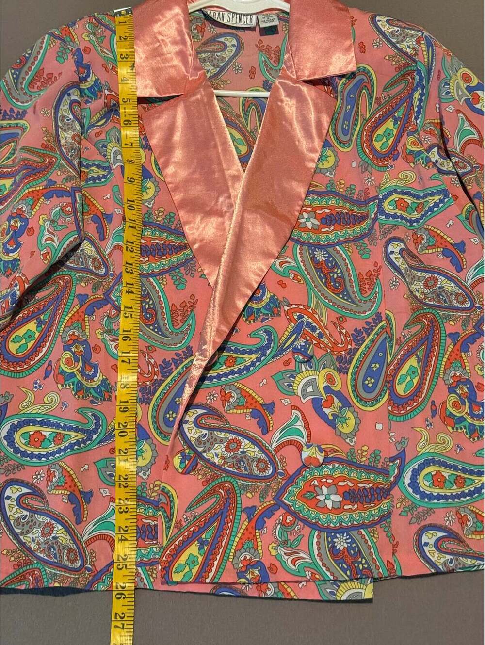 Vintage Sarah Spencer Coral Paisley Satin-Trim Blazer – Size M